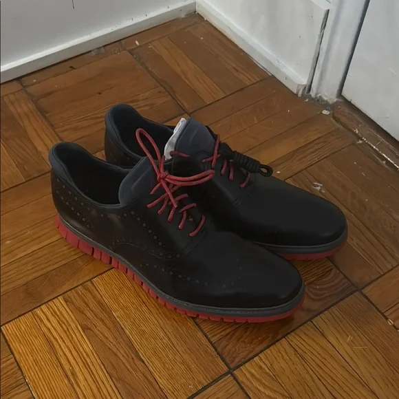 Cole Haan Black and Red Knit Oxfords ZERØGRAND Eon Wingtip Oxford-C33958-BLACK-TANGO RED – Cole  main image 3